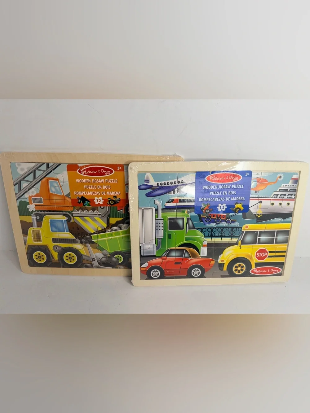 Melissa & Doug Wooden Jigsaw Puzzle Lot of 2 Construction Site & On The Go
